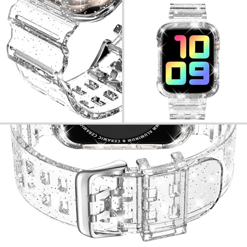 DABAOZA Compatible for Clear Apple Watch Band with Bumper Case 41mm 40mm 38mm, Women Men Glitter Bling TPU Sport Strap for iWatch SE Ultra 3 2 Series 11 10 9 8 7 6 5 4 3 2 1（GlitterClear,41/40/38） - Image 3