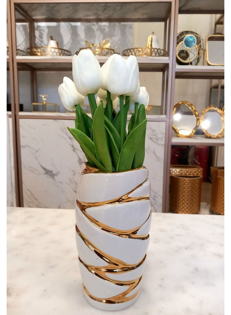 Porcelain Vase For Decoration -White And Gold - Image 1