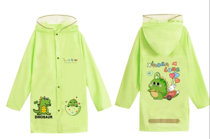 Generic Cute Kids Raincoat with Extended Backpack Flap 707 green dinosaur (enlarged and lengthened with school bag seat) 