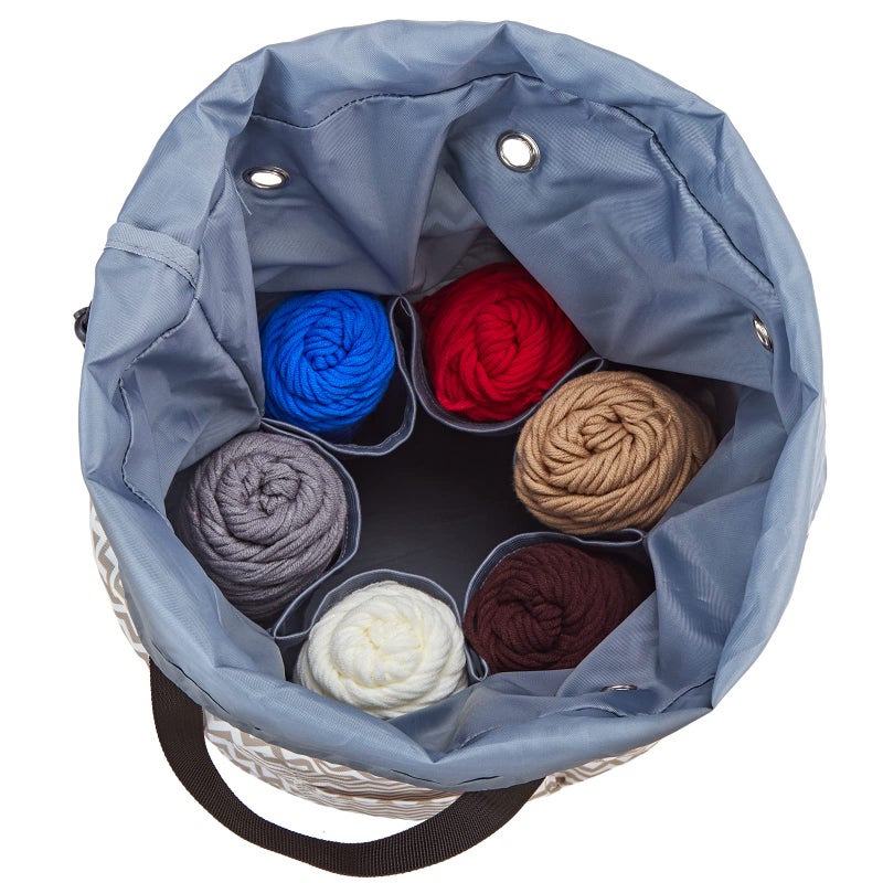 HOMEST Large Crochet Bag with Customized Front Compartment for Knitting Accessories, Yarn Storage with 6 Oversized Grommets, Tote Organizer with Drawstring Closure, Ripple - Image 3