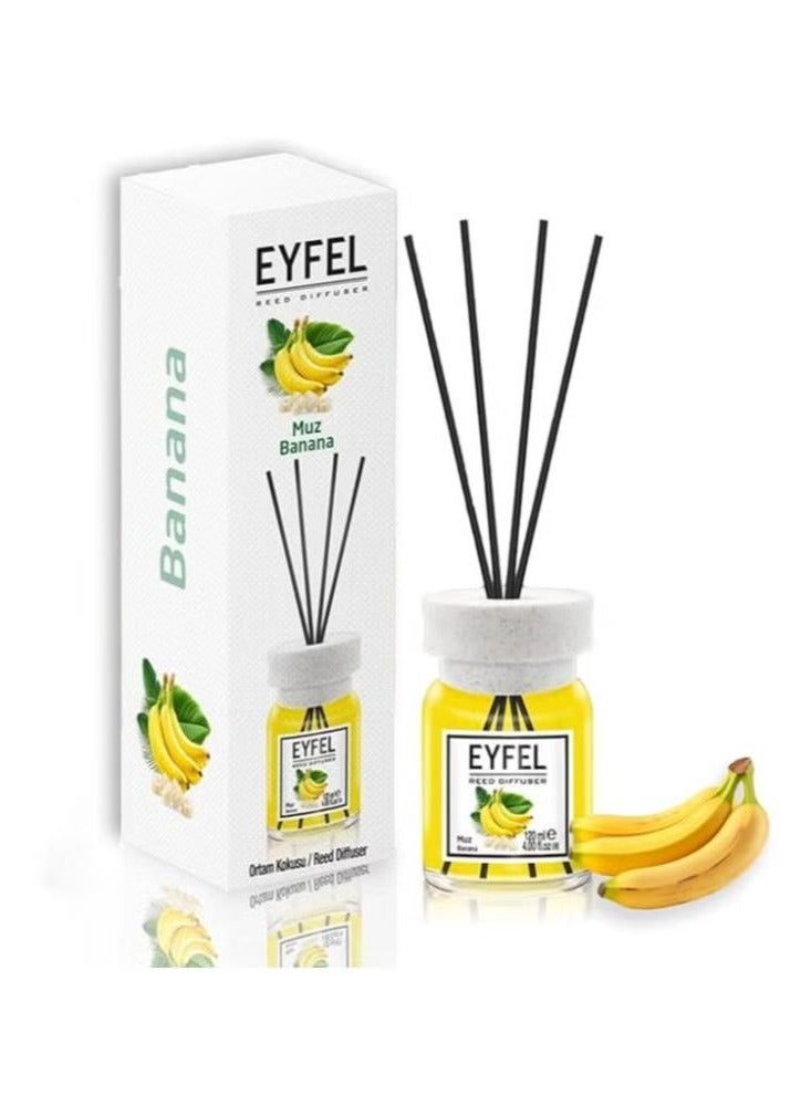 Eyfel Reed Diffuser Banana Flavor 120ML - Aroma Diffuser Home Fragrance - Air Freshener - Reed Diffusers for Home - No Required of Electric Power