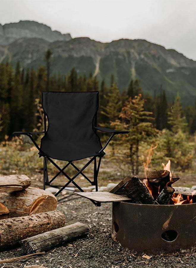 كرسي تخييم قابل للطي - كرسي حديقة محمول خارجي مقعد استرخاء بتصميم خفيف الوزن مع حامل أكواب مثالي للصيف للذهاب إلى الشاطئ والاستحمام الشمسي وصيد الأسماك والحفلات والرحلات أسود - Image 3