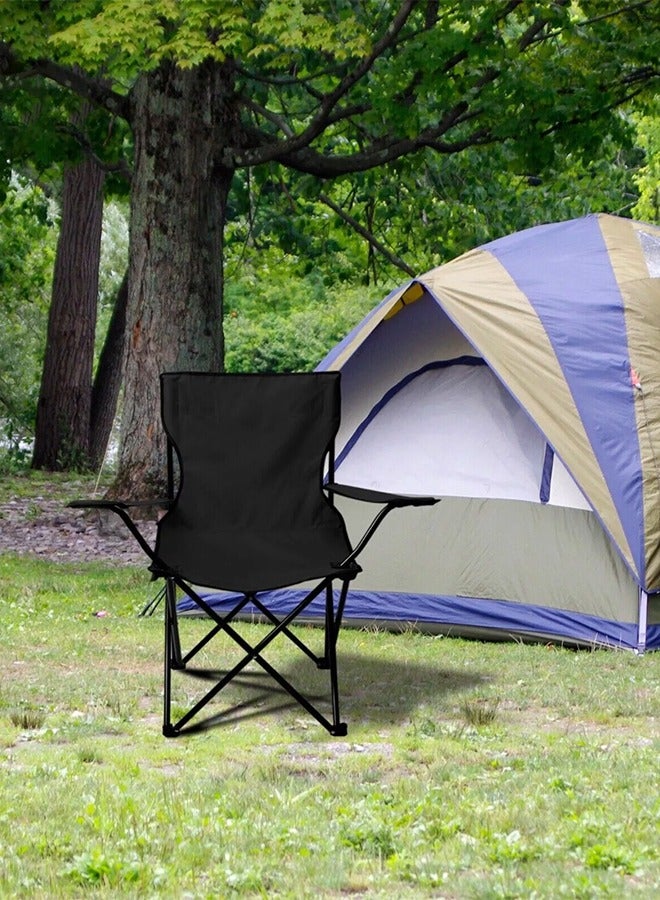 كرسي تخييم قابل للطي - كرسي حديقة محمول خارجي مقعد استرخاء بتصميم خفيف الوزن مع حامل أكواب مثالي للصيف للذهاب إلى الشاطئ والاستحمام الشمسي وصيد الأسماك والحفلات والرحلات أسود - Image 2