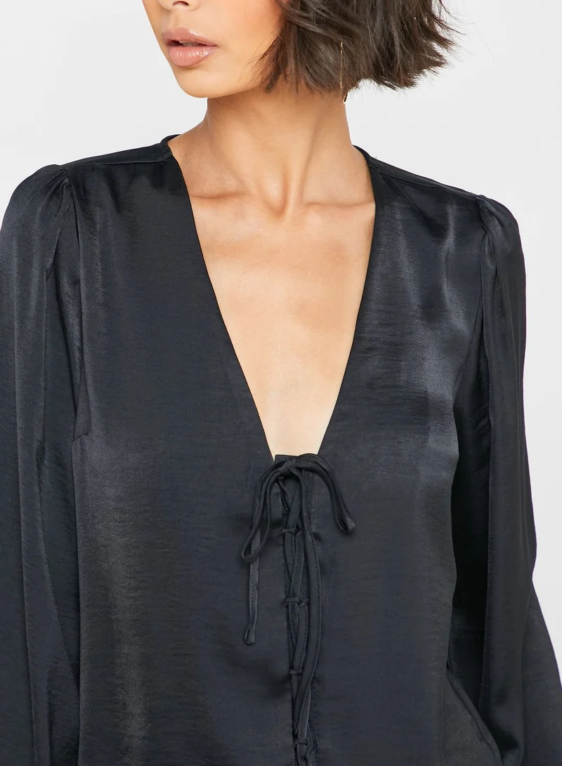 FOREVER 21 Lace Up Long Sleeve Top