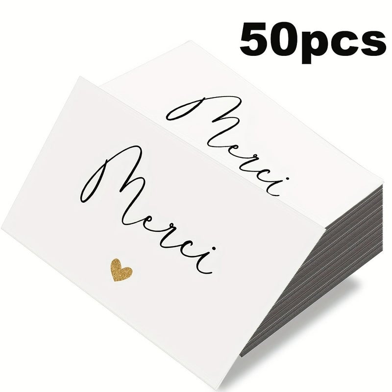 50pcs 3.5 x 2.1 Inch French Heart Shaped Thank You Cards for Wedding Favors Party Gifts - Image 1