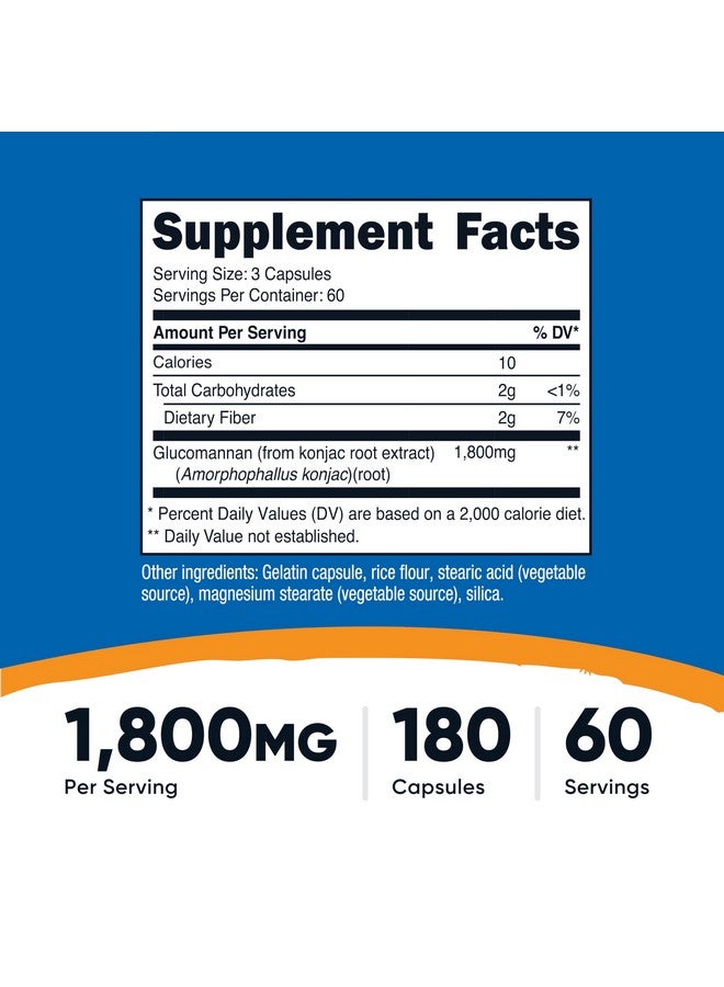 Nutricost نوتريكوست جلوكو مانان 1,800 ملغ لكل حصة، 180 كبسولة - مصدر ألياف طبيعي، غير معدّل وراثيًا، خالي من الغلوتين - Image 2