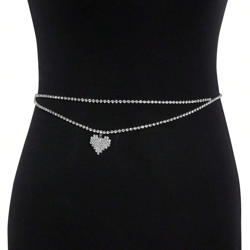 ZHITONG Cross-Border Hot-Selling Rhinestone Heart Waist Chain for Women - Versatile European-Style Fashion Body Chain Beach Accessory - Image 1