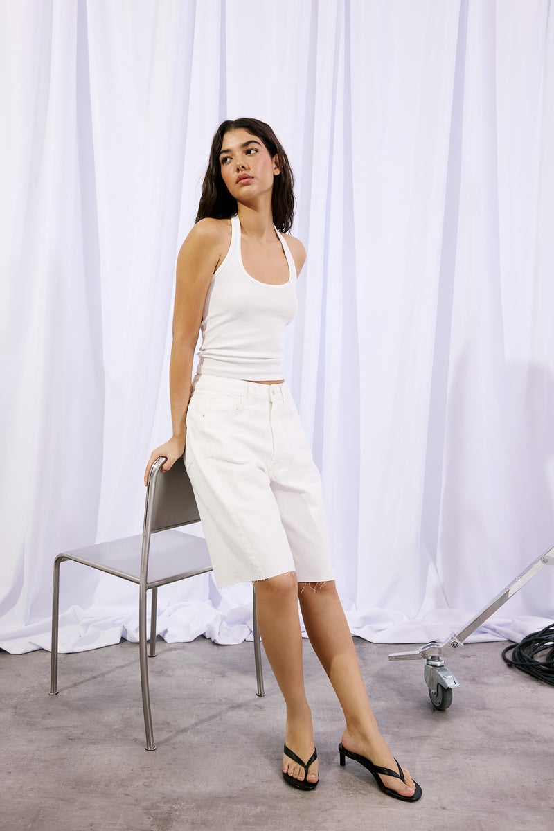 DeFacto White Woman Slim Fit Camisole Halter Collar Tank Top Casual - Image 2