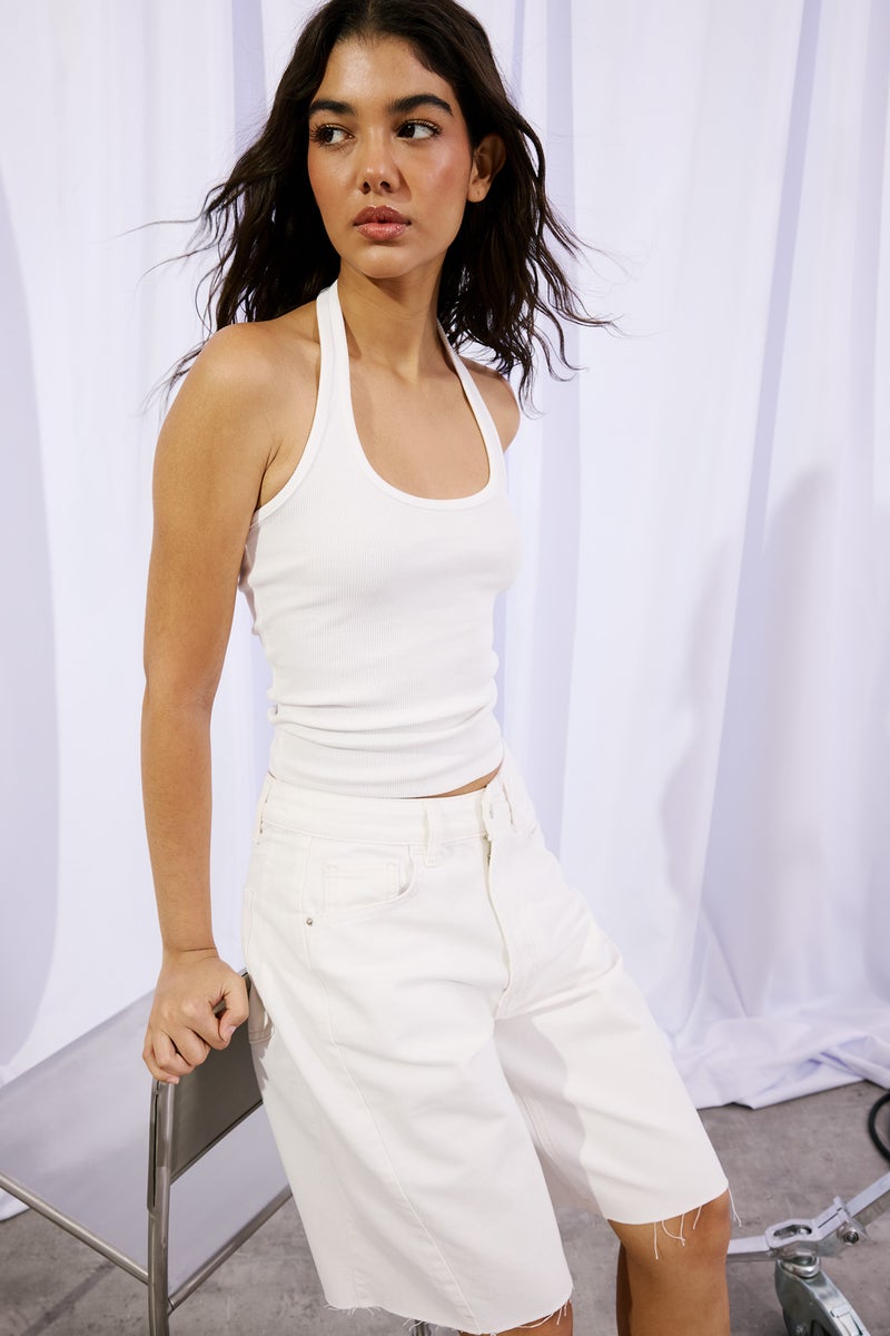DeFacto White Woman Slim Fit Camisole Halter Collar Tank Top Casual - Image 3