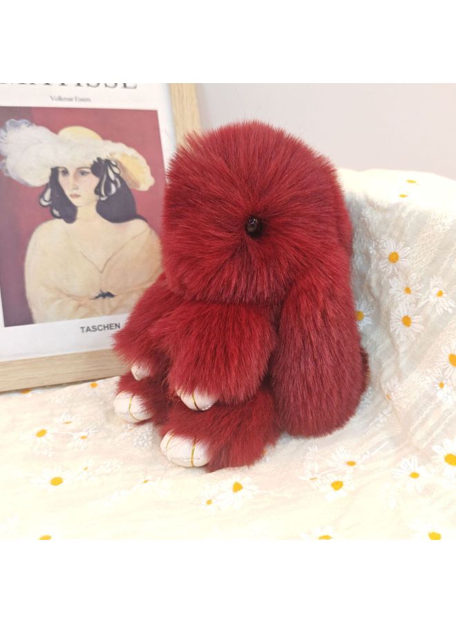 Rabbit Year Doll Scratching Doll Machine Toy Girl Gift Imitation Rex Rabbit Fur Pendant Cute Plush Rabbit Plush Toy-Specifications:Wine Red-Color:14cm Small Size - Image 1