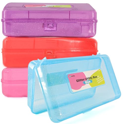Emraw assorted colors Multipurpose school pencil box - Glitter Bright Color Box Pencil Case With Snap Close long lasting pencils school case math pencil box Pencil Case assorted colors (4-Pack) - Image 1