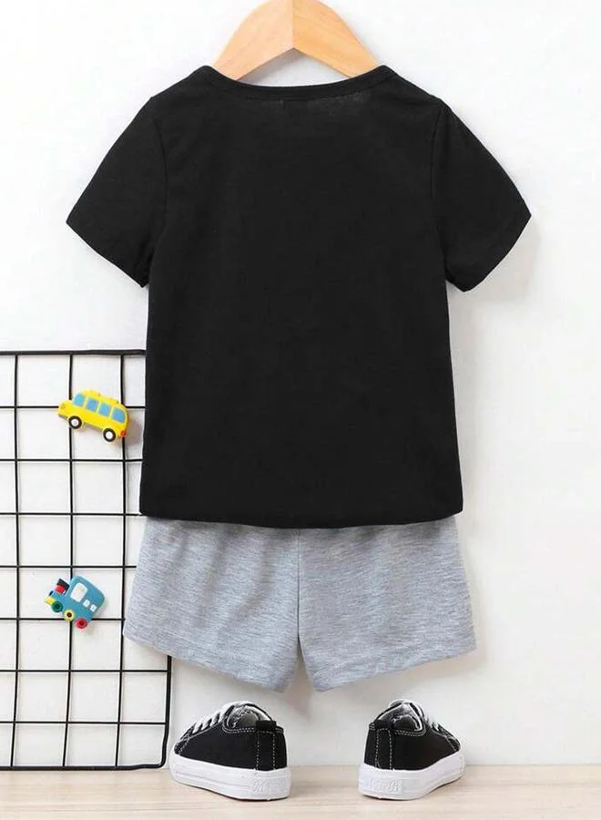 تايك تو Take Two Boys Black Construction Vehicle T-Shirt and Shorts Set