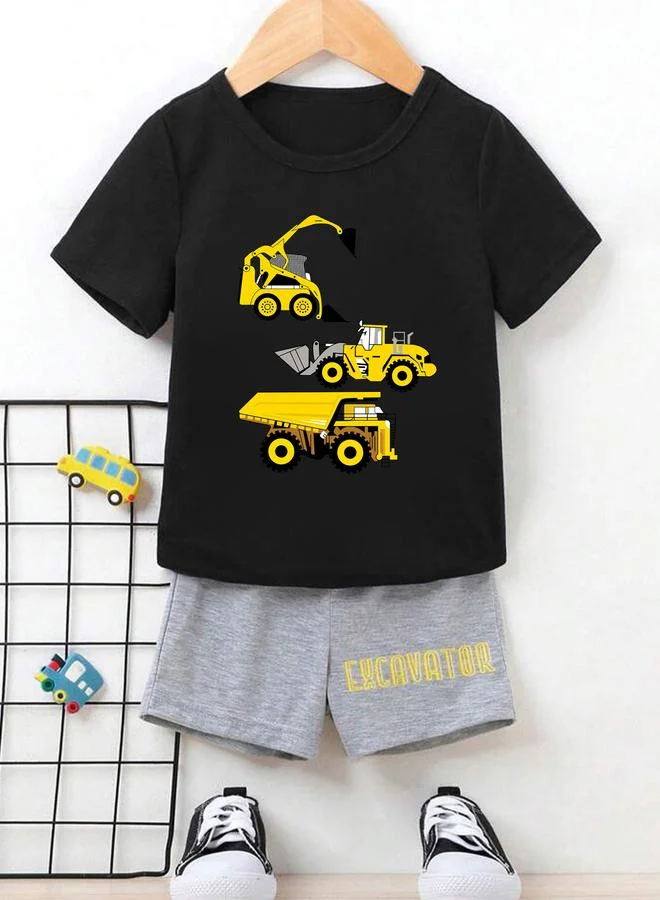 تايك تو Take Two Boys Black Construction Vehicle T-Shirt and Shorts Set