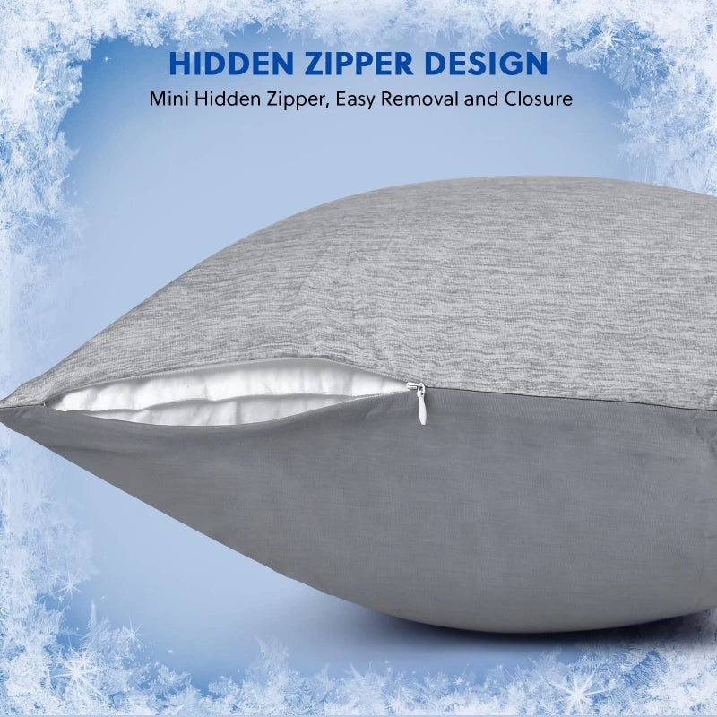 HOMFINE Cooling Pillowcases King Size - Double Side Q-Max 0.439 Cooling Fiber for Pillow Protector, Breathable Cold Pillow Cover for Hot Sleeper Night Sweat, Hidden Zipper, 2 Pack (20"x36", Grey) - Image 5