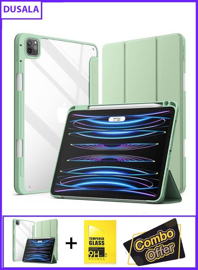 DUSALA 2 in 1 Case for Case for iPad Pro 11 inch (M4) 2024 with Pencil Holder, Slim Stand Protective Cover with Clear Transparent Back Shell for iPad Pro 11 inch Tablet, Support Auto Wake/Sleep With Tempered Glass - Image 1