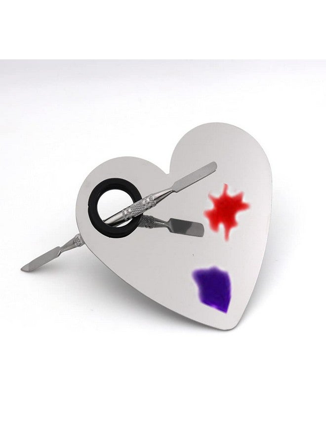 Miamay Heart Shaped Makeup Palette Stainless Steel Nail Art Cosmetic Artist Mixing Palette With A Spatula Tool - Image 1