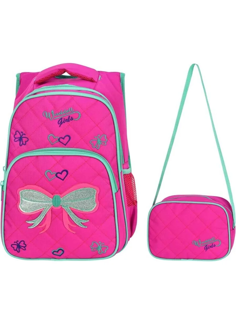 Waddell Licensed Pink Bow Tie Patterned Primary School Backpack and Lunch Bag 2029
