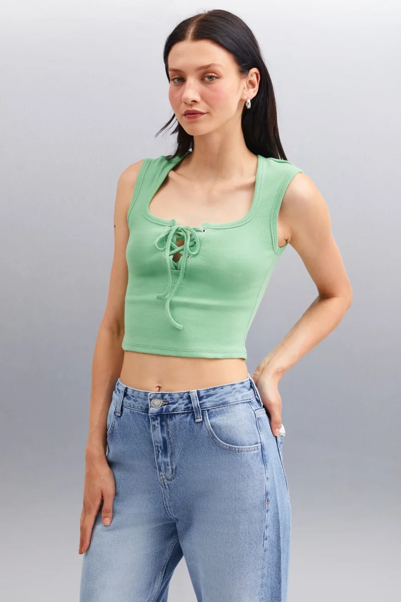 GRIMELANGE Paolina Women Crop Green Blouse