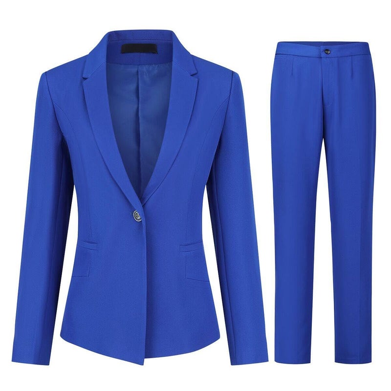 YUNCLOS Womens Suits 2 Piece Set Business Casual Long Sleeve Blazer and Pants Suit for Work Office Royal Blue - Image 1