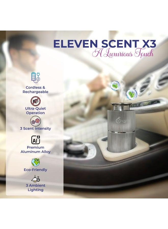 أحد عشر رائحة موزع عطر السيارة X3 بالموجات فوق الصوتية، جهاز نشر الزيوت العطرية، معطر هواء قابل لإعادة الشحن ولاسلكي، مصنوع من سبائك الألومنيوم، ضباب هادئ، 3 أوضاع تشغيل، جهاز تعطير فاخر للسيارة مناسب للـ SUV والمكتب والمنزل - Image 4