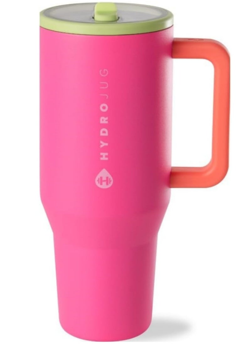 HydroJug - HydroJug Traveler - 40 oz Water Bottle with Handle & Flip Straw - Fits in Cup Holder, Leak Resistant Tumbler-Reusable Insulated Stainless Steel & Rubber Base - Gifts for Women & Men - Image 1