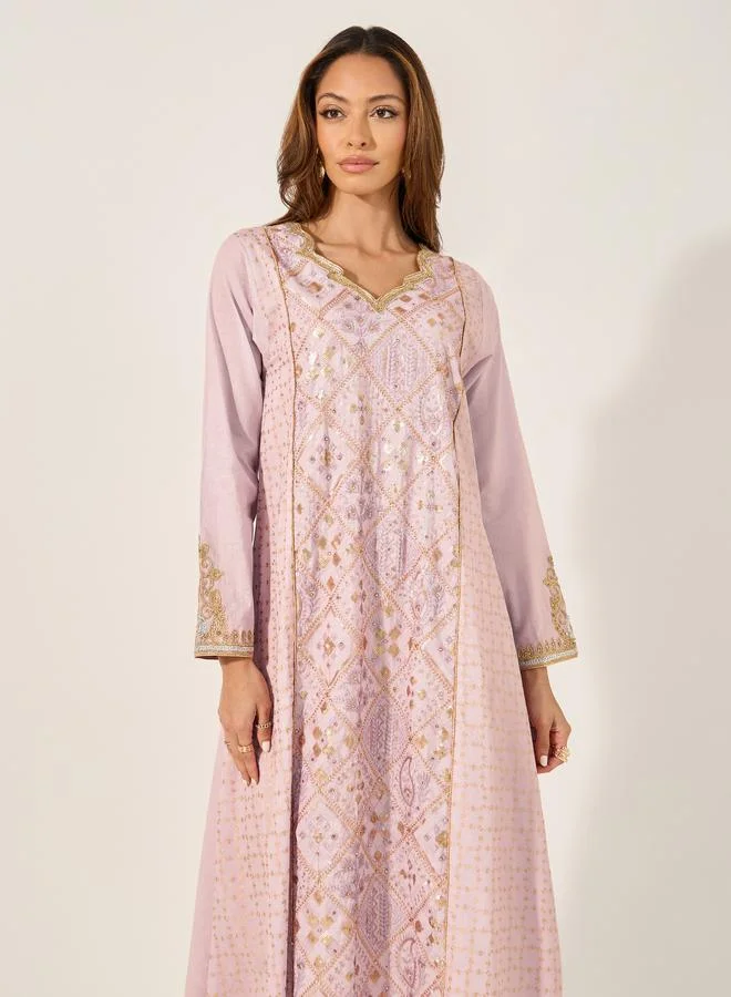 Styli Styli Embroidered Panel Lace Detail A-Line Jalabyia