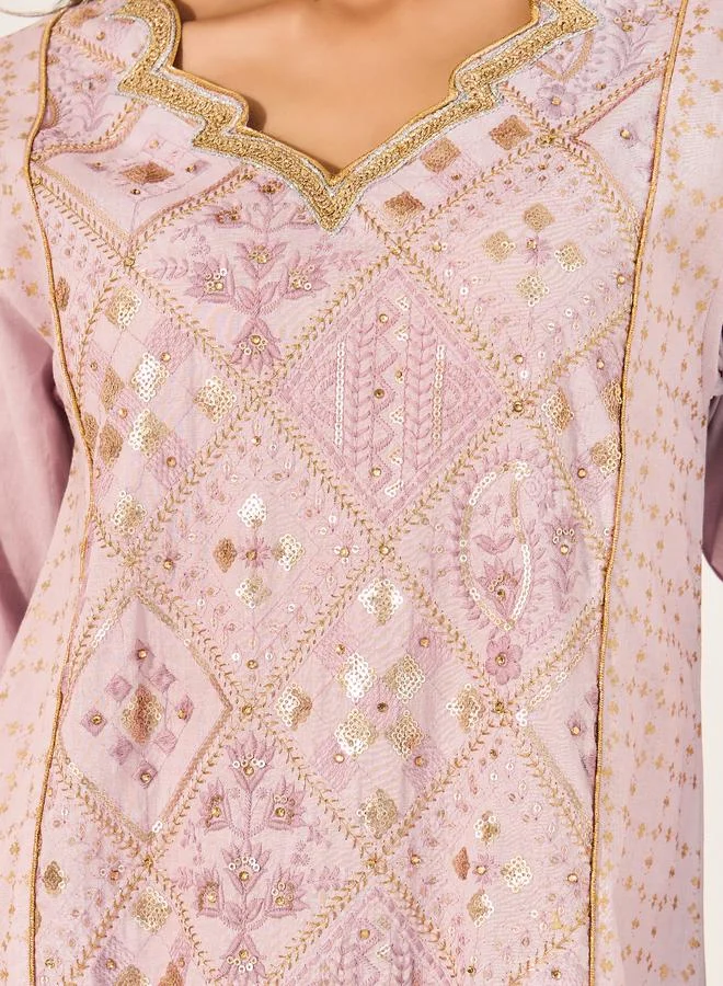 Styli Styli Embroidered Panel Lace Detail A-Line Jalabyia