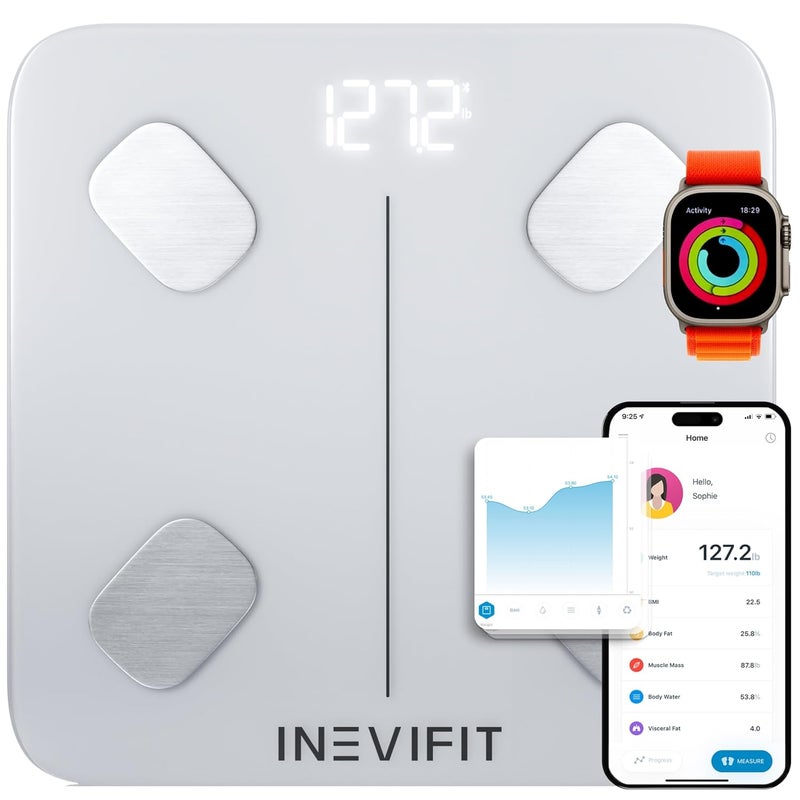 INEVIFIT Smart Body Fat Scale Highly Accurate Bluetooth Digital Bathroom Body Composition Analyzer Measures Weight Body Fat Water Muscle Visceral Fat  Bone Mass for Unlimited Users EcoWht - Image 1