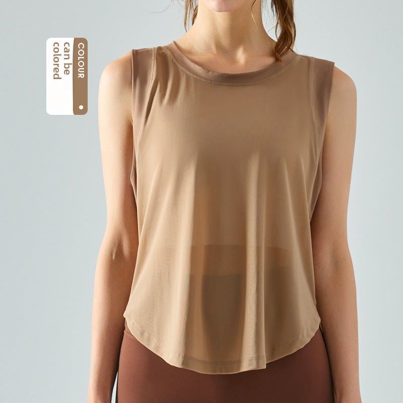 Generic Spring Summer Mesh Yoga Tank Breathable Loose Fitness Top COCOA  - Image 1