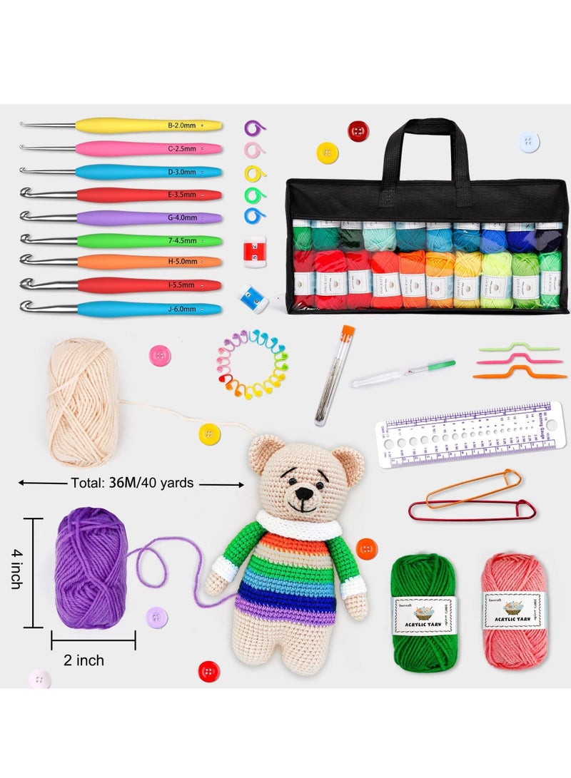 WALALLA 113 PCS Crochet Kit for Beginners Adults Kids, Crochet Kits Include Yarn, 73PCS Crochet Accessories Set Including Ergonomic Hooks - Image 3