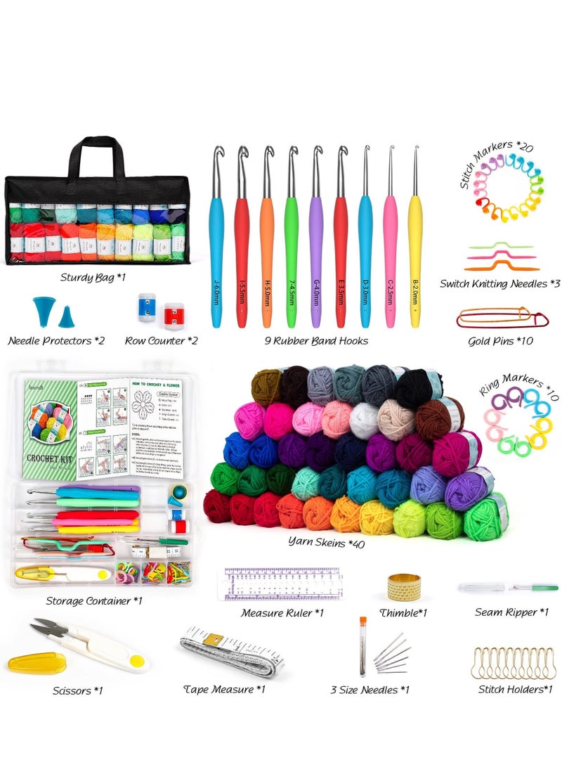 WALALLA 113 PCS Crochet Kit for Beginners Adults Kids, Crochet Kits Include Yarn, 73PCS Crochet Accessories Set Including Ergonomic Hooks - Image 2