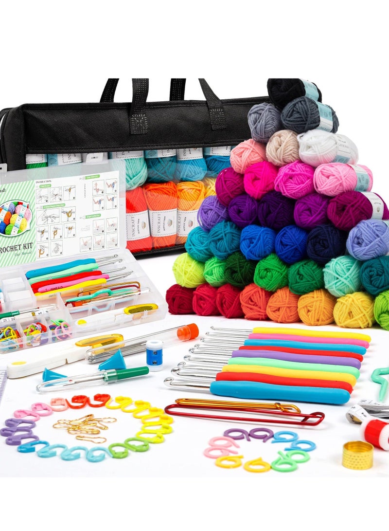 WALALLA 113 PCS Crochet Kit for Beginners Adults Kids, Crochet Kits Include Yarn, 73PCS Crochet Accessories Set Including Ergonomic Hooks - Image 1