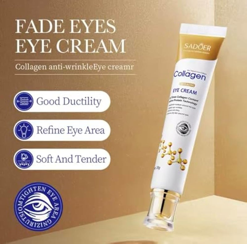 SADOER Anti-Wrinkle Eye Cream with Collagen, 20 g, Formula with Active Protein Technology - Image 2