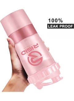 RIGID FITNESS Protein Shaker Bottle (500ml) Transparent - Leak-Proof Blender Bottle with Powder and Pill Storage Compartment - BPA Free Shaker (Light Pink)  - Image 4