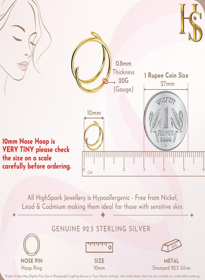 HighSpark 925 Silver Nose Ring for Women in 18K Gold Finish | 92.5 Sterling Silver & Stunning Shine | Lovely Gift for Women & Girls - Lined - Image 2