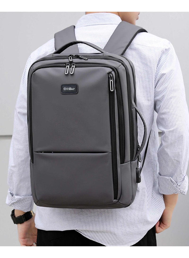 هايك Premium Durable 16.5-inch Backpack Water Resistant Laptop Daypack with Built in USB Port and Multi Compartments for Travel/Business/College/School, HK2102 - GREY - Image 2