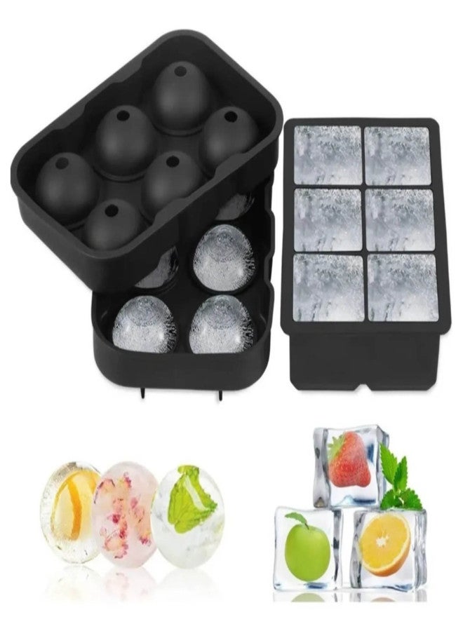 2pcs 6 Grid Ice Cube Molds Silicone Sphere Ice Ball Maker Mold with Funnel Square Ice Cube Tray Black - Image 5