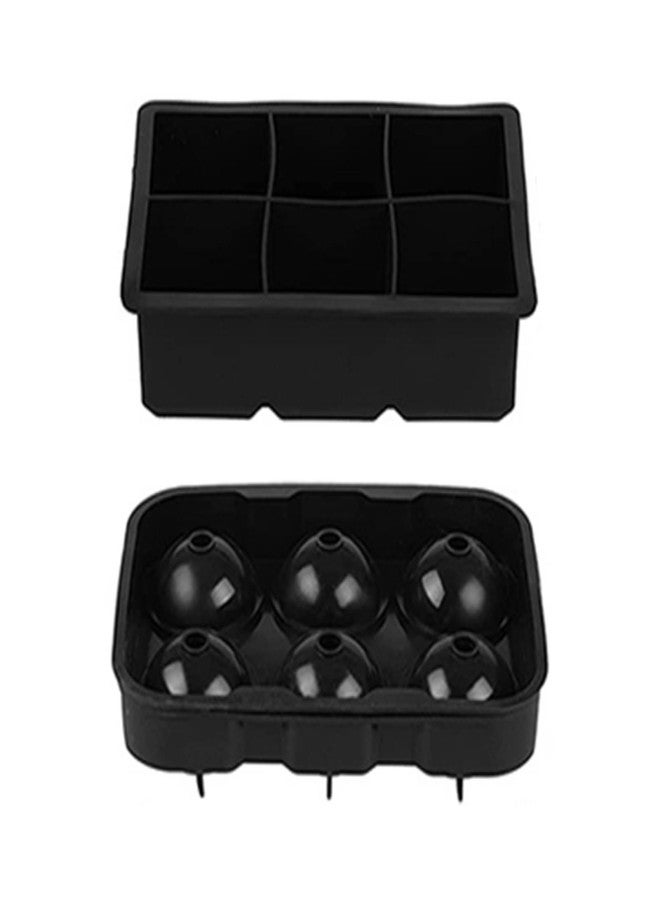 2pcs 6 Grid Ice Cube Molds Silicone Sphere Ice Ball Maker Mold with Funnel Square Ice Cube Tray Black - Image 1
