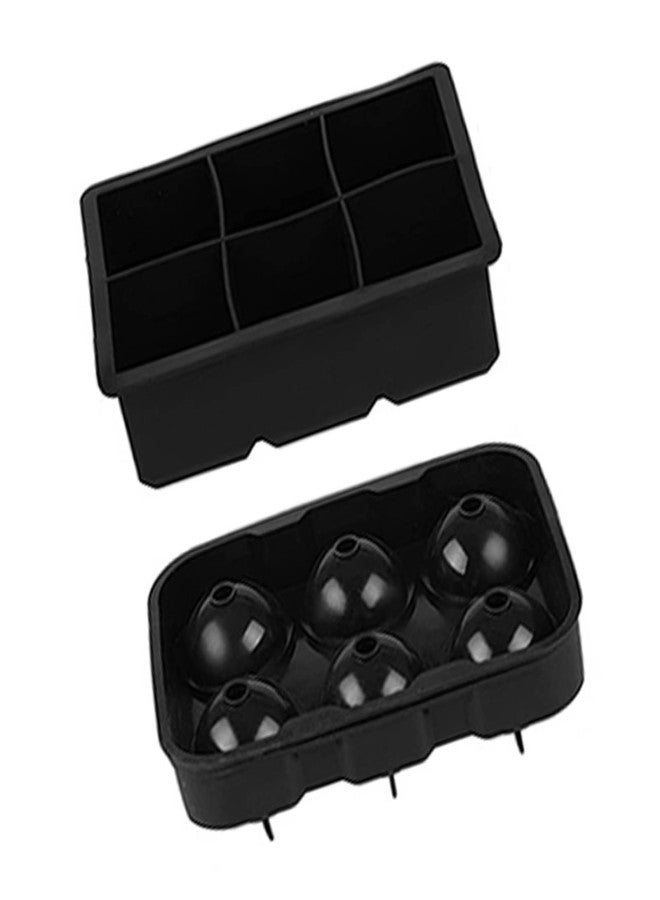 2pcs 6 Grid Ice Cube Molds Silicone Sphere Ice Ball Maker Mold with Funnel Square Ice Cube Tray Black - Image 2
