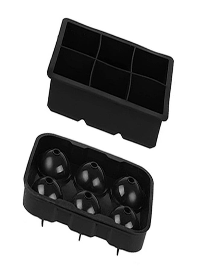 2pcs 6 Grid Ice Cube Molds Silicone Sphere Ice Ball Maker Mold with Funnel Square Ice Cube Tray Black - Image 3