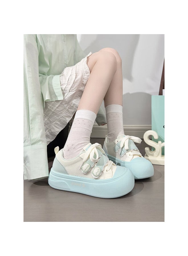Humanity Renben Cute Magic Tape White Shoes Women Hot Ugly Cute Big Head Shoes Women Versatile Mesh Sneakers Blue Size 37 - Image 2