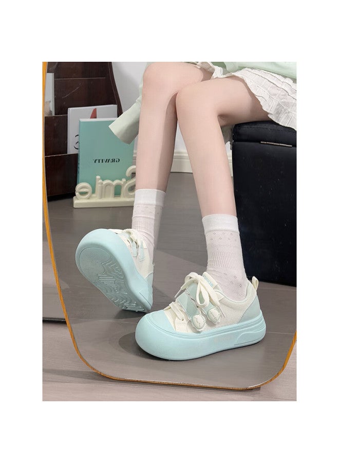 Humanity Renben Cute Magic Tape White Shoes Women Hot Ugly Cute Big Head Shoes Women Versatile Mesh Sneakers Blue Size 37 - Image 1