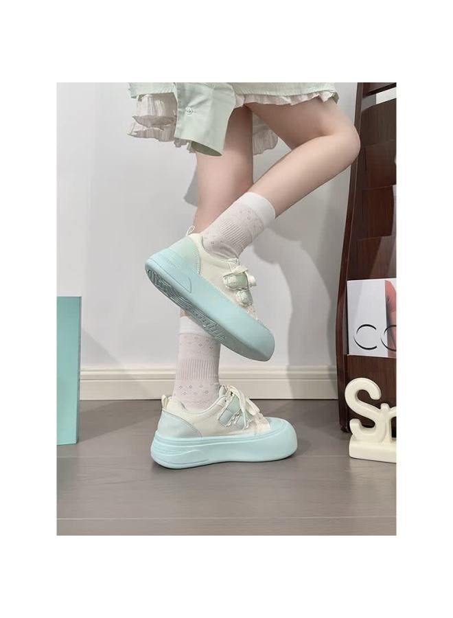 Humanity Renben Cute Magic Tape White Shoes Women Hot Ugly Cute Big Head Shoes Women Versatile Mesh Sneakers Blue Size 37 - Image 4