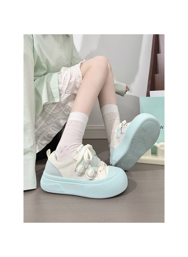 Humanity Renben Cute Magic Tape White Shoes Women Hot Ugly Cute Big Head Shoes Women Versatile Mesh Sneakers Blue Size 37 - Image 5