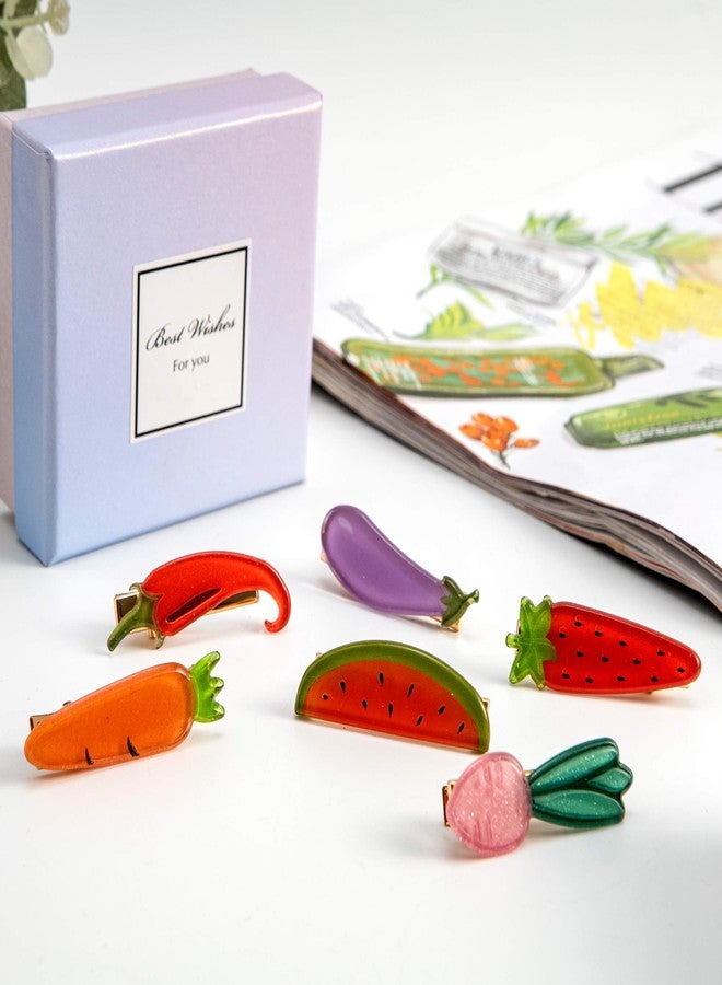 Hair Clips, Cute Hair Accessories Alligator Clips Bobby Pins, Kawaii Acrylic Barrettes with Metal Clips and Gift Box （6 Pack Fruit) - Image 2