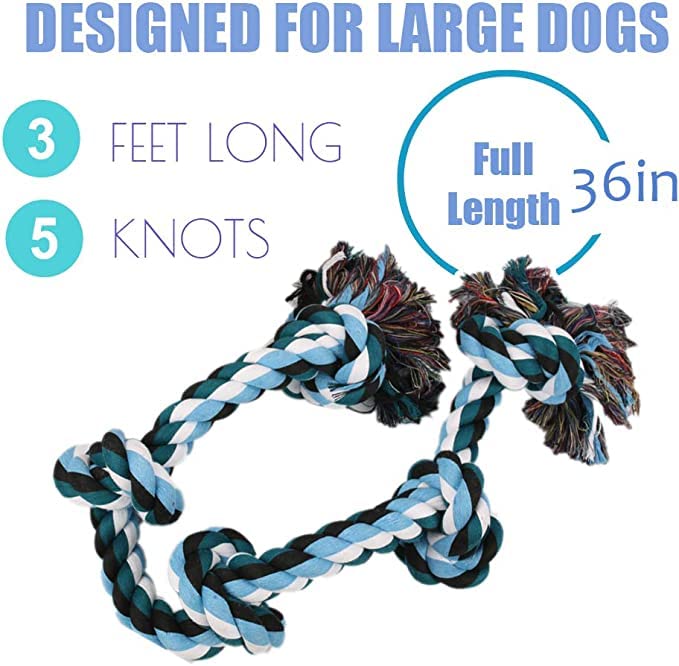 Agirav 5 Knot Dog Chew Rope + Dog Chew Toys + Puppy Teething Toys + Rope Dog Toy + Dog Toys for Small to Medium Dog Toys + Dog Toy Pack + Tug Toy + Dog Toy Set + Washable Cotton Rope for Dogs - Image 2
