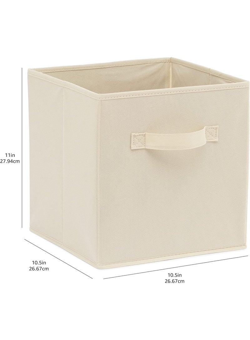 Collapsible Fabric Storage Cubes Organizer with Handles, Sturdy, Beige, 10.5-x-10.5-x-11-inch, Pack of 6 - Image 2