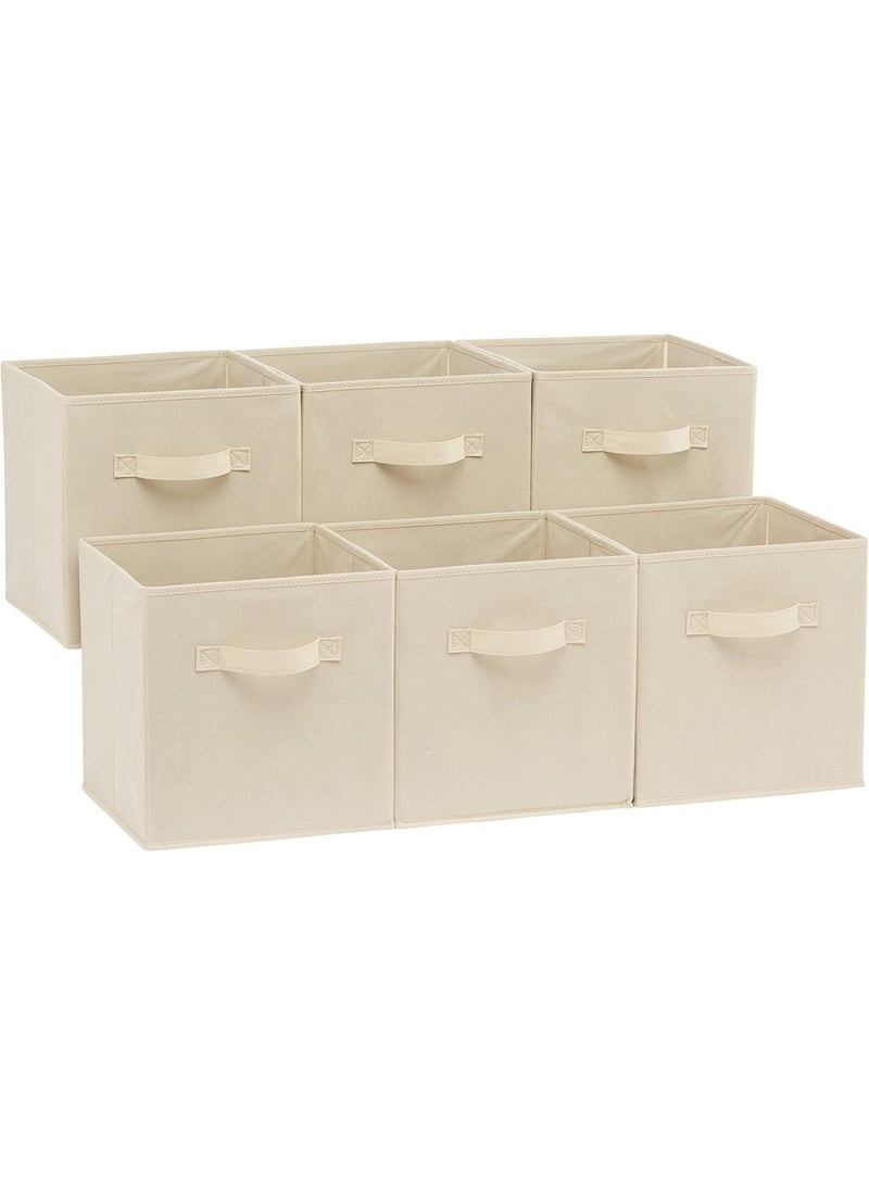 Collapsible Fabric Storage Cubes Organizer with Handles, Sturdy, Beige, 10.5-x-10.5-x-11-inch, Pack of 6 - Image 1