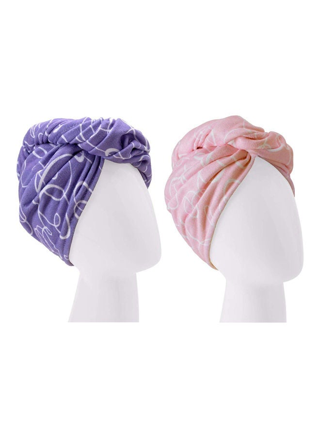 NIBEMINENT Microfiber Hair Towel (2 Pack) Signature Prints Pink-Purple Pink/Purple