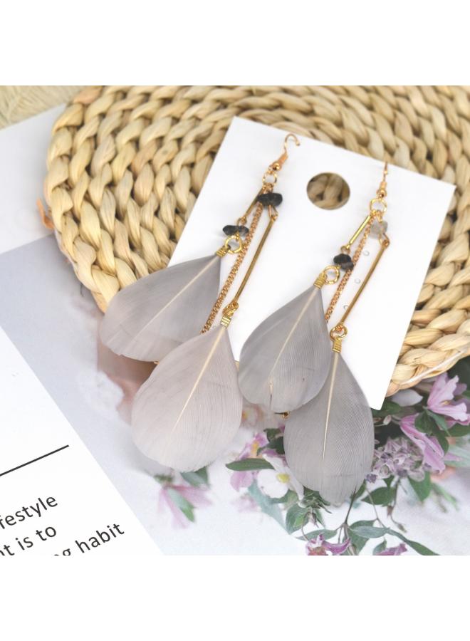 New National Style Vintage Earrings Long Multi-color Chain Bohemian Feather Earrings Jewelry 